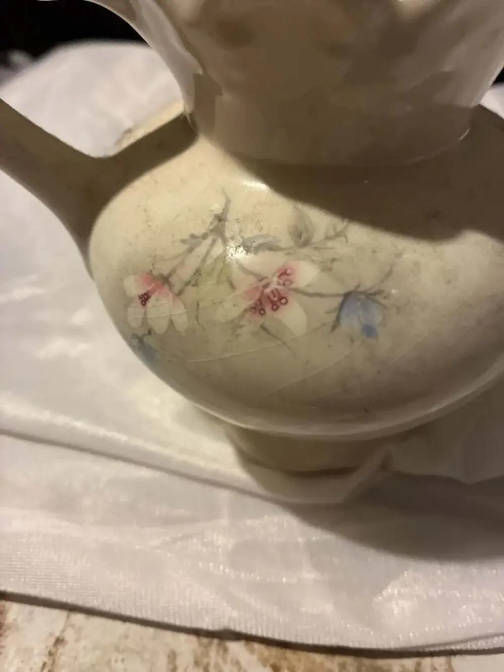 Vintage Floral Creamer Pitcher with Scalloped Rim